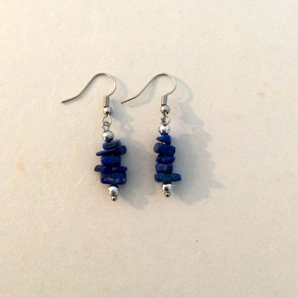 Blue Stone Chip Earrings - Picture 2 of 5